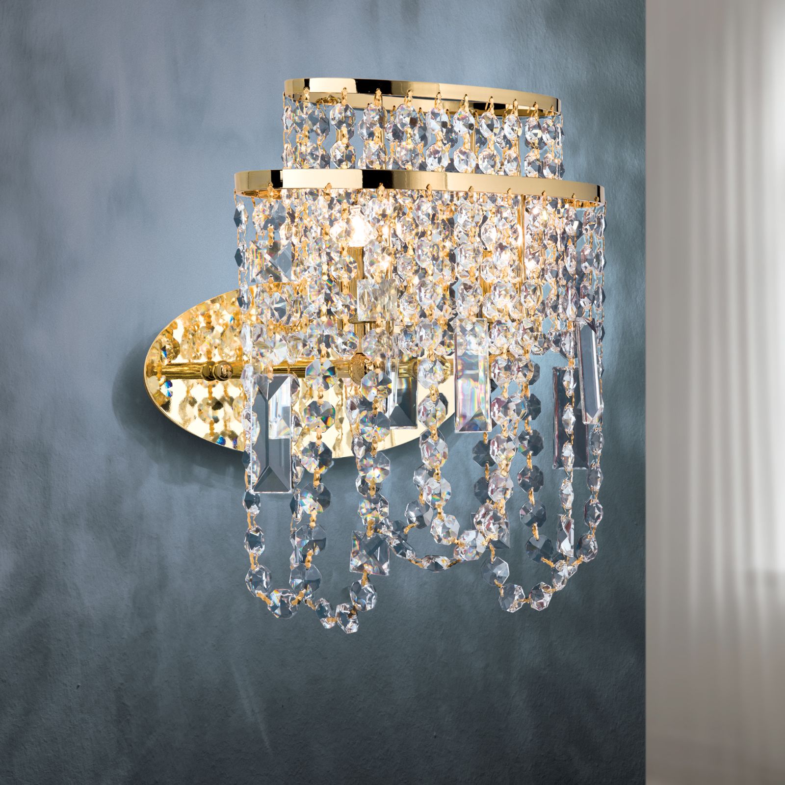 Wandleuchte KRISTALLDESIGN, 2-flammig, Gold, 27cm