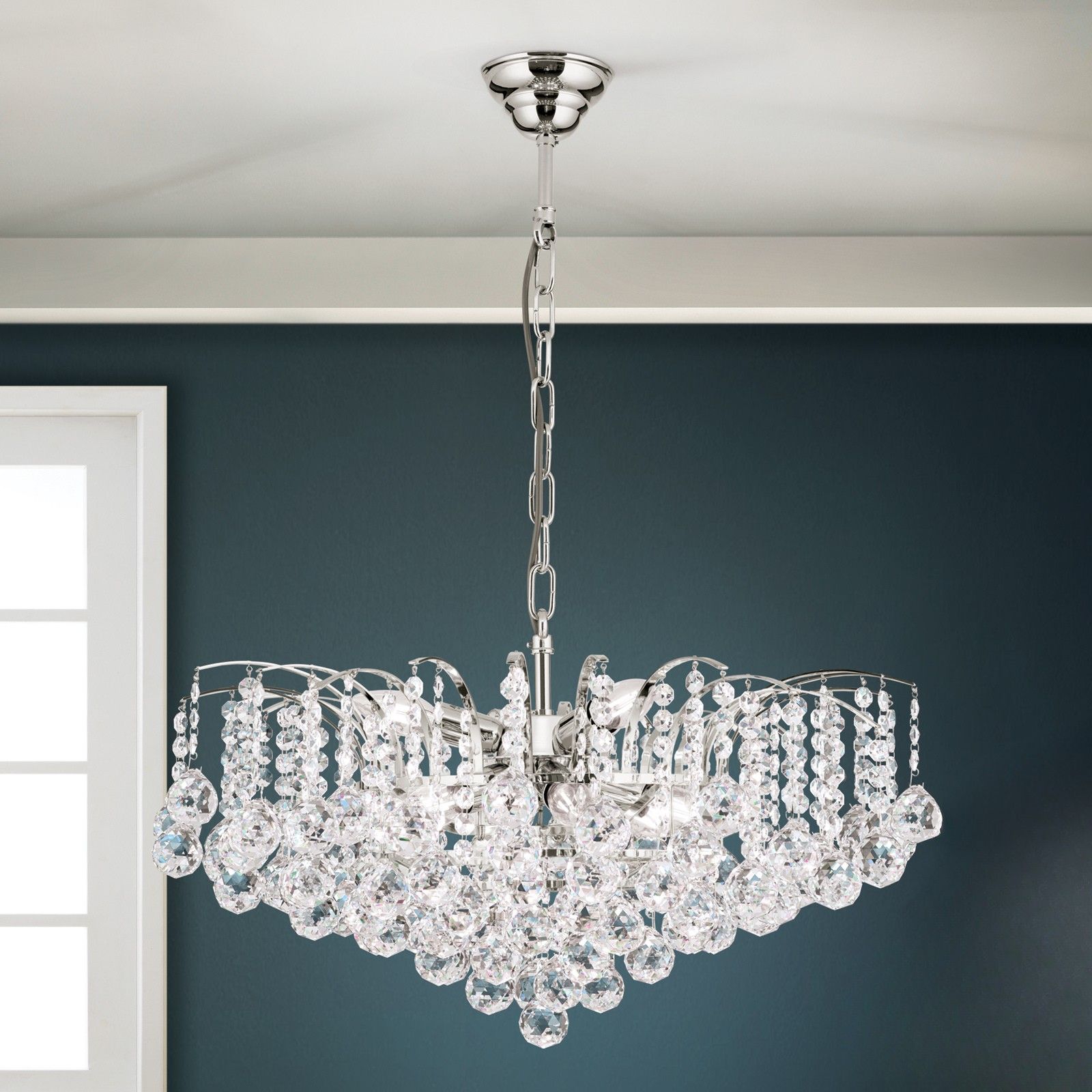 Luster KRISTALL KLASSISCH, 9-flammig, Chrom, mit klarem Kristallbehang