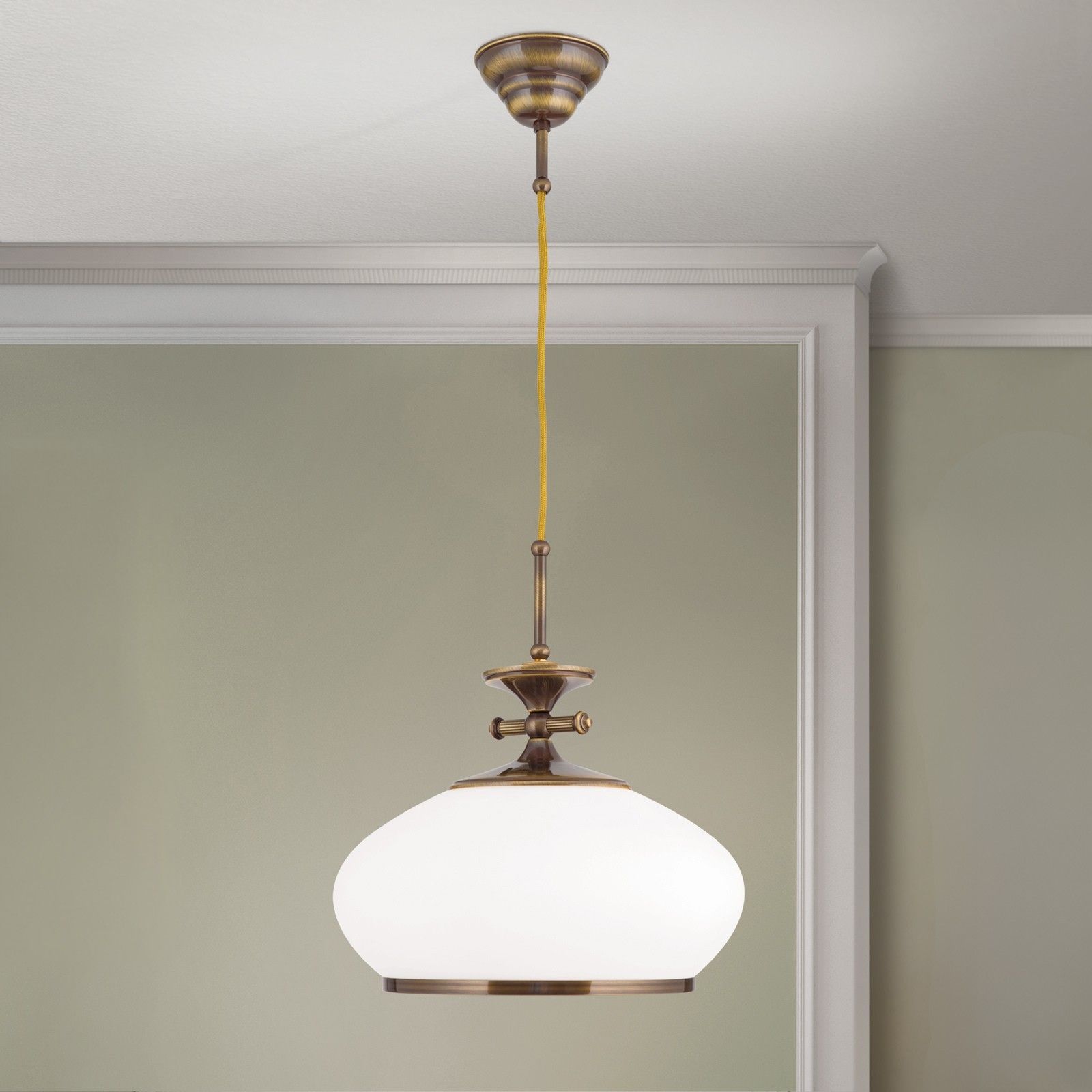 Pendant lamp EMPIRE, antique brass finish, 32cm
