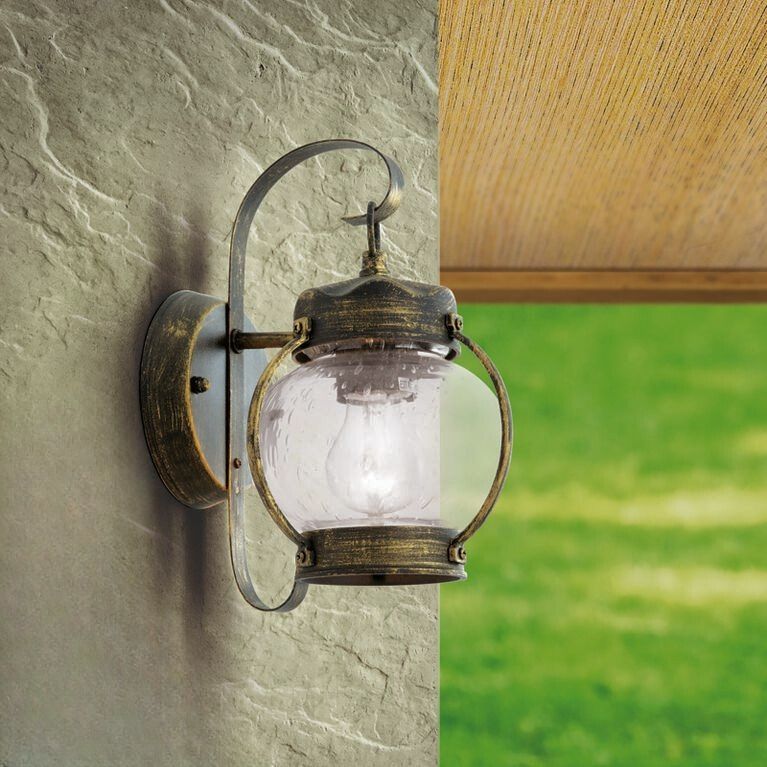 Wandaußenleuchte TAVERNA, Schwarzgold, rund