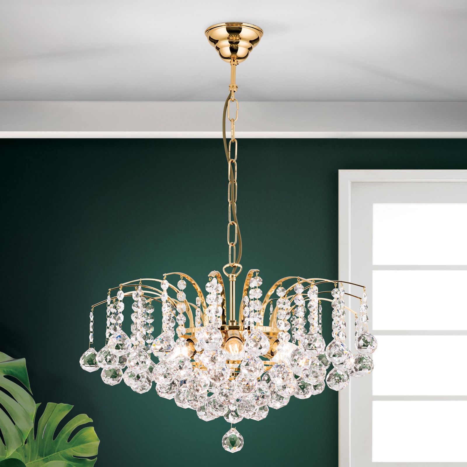 Luster KRISTALL KLASSISCH, 6-flammig, Gold, mit klarem Kristallbehang