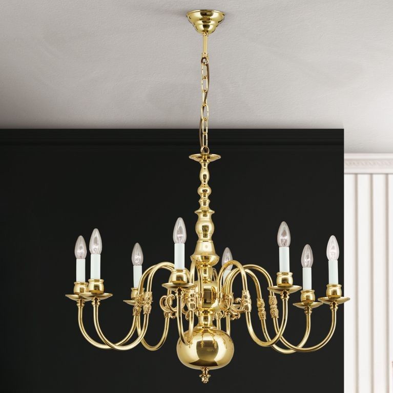 Stilluster FLÄMISCH, 8-flammig, Messing-glänzend, ohne Adler