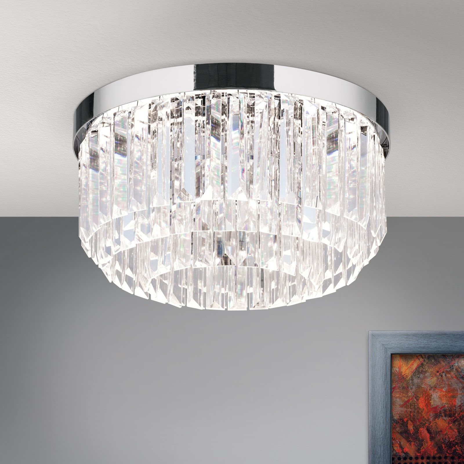 PRISM LED ceiling light, chrome, Ø 35cm
