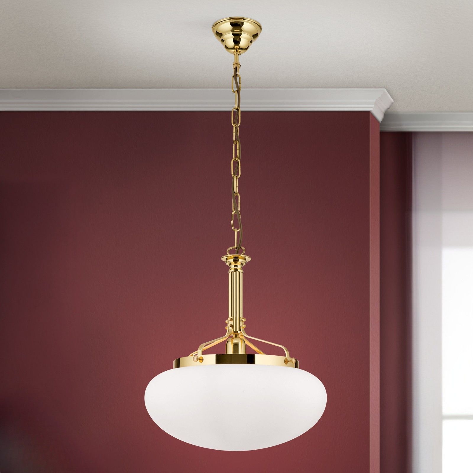 WIENER NOSTALGIE závěsné světlo, lesklá mosaz, s opálově matným sklem, 40cm