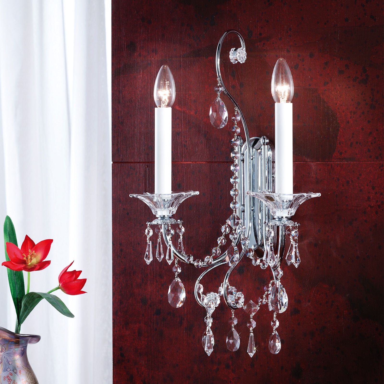 Wall light KATHARINA, 2-flames, chrome, H52 cm