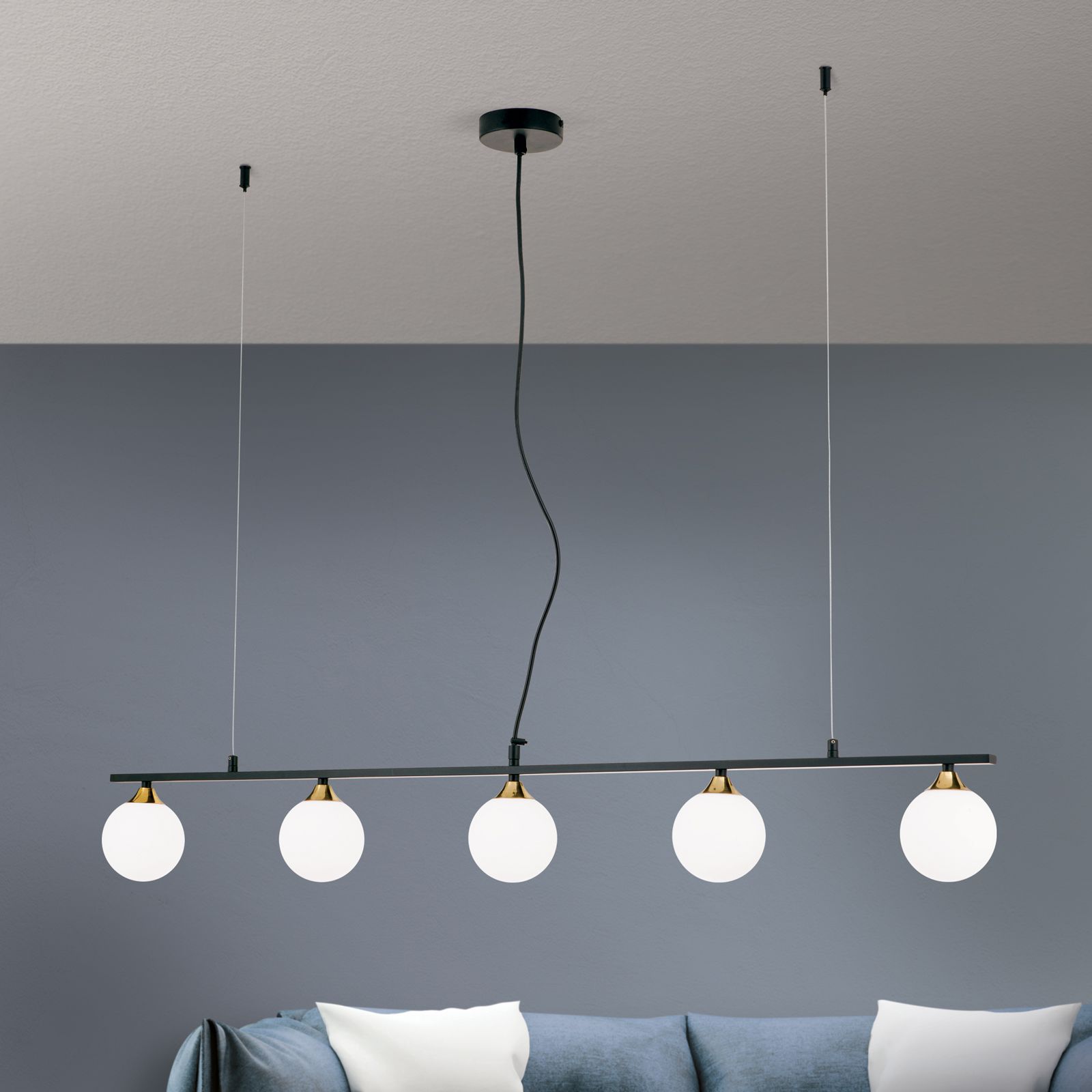 Suspension lamp SNOWWHITE, 5-lamps, black brass