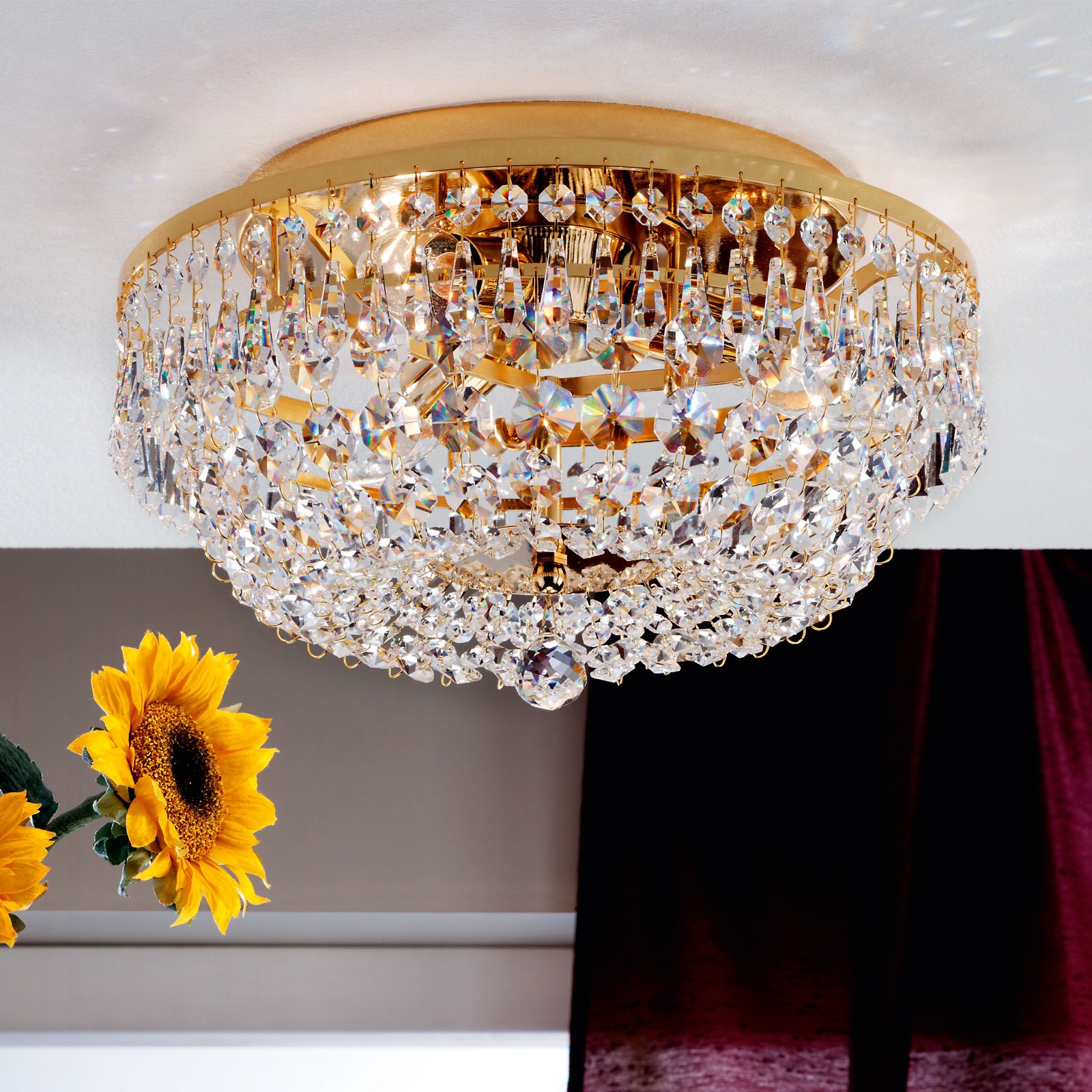 SHERATON ceiling light, 35cm, 24K gold plated