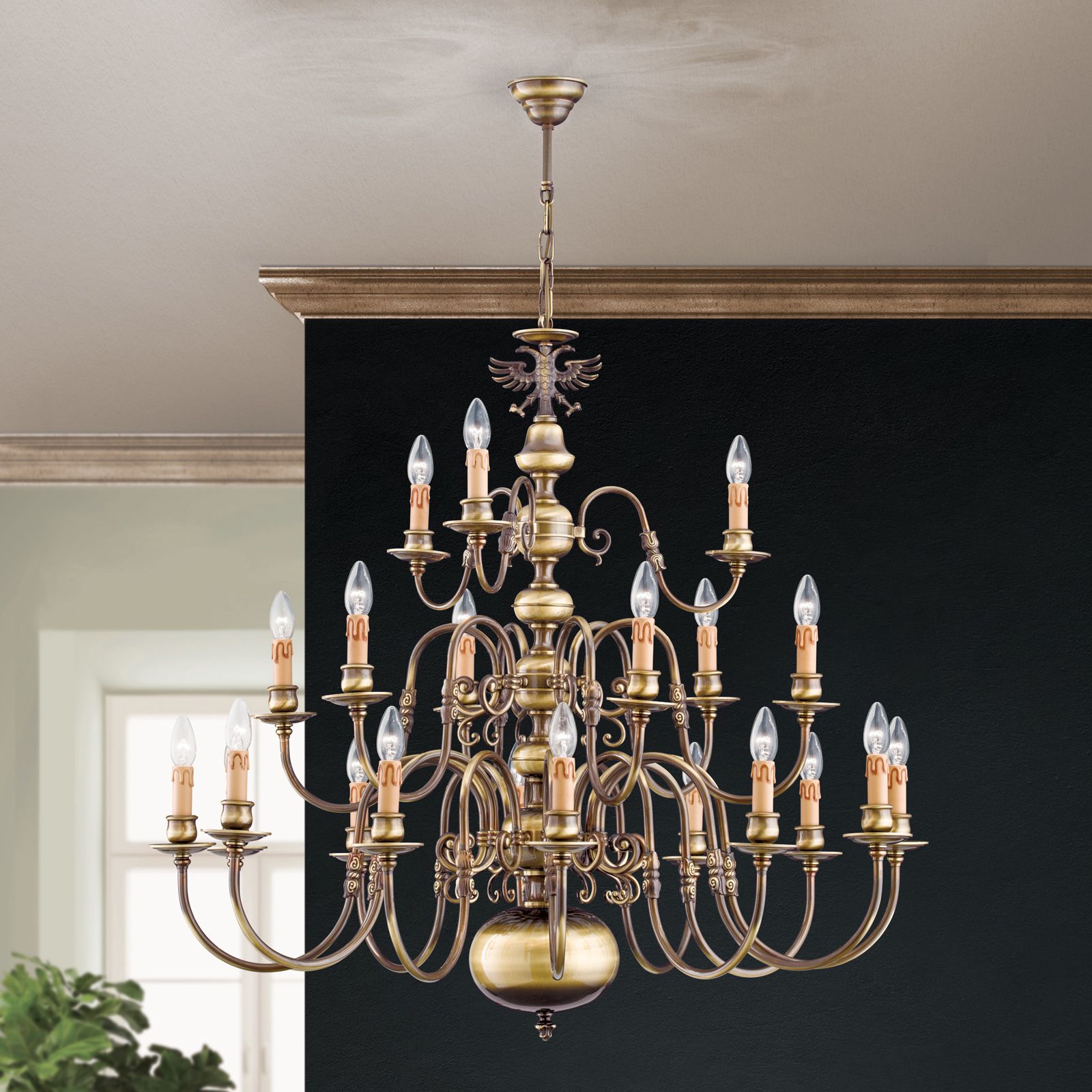 Stilluster FLÄMISCH, 12+6+3 flammig, Patina, mit Adler