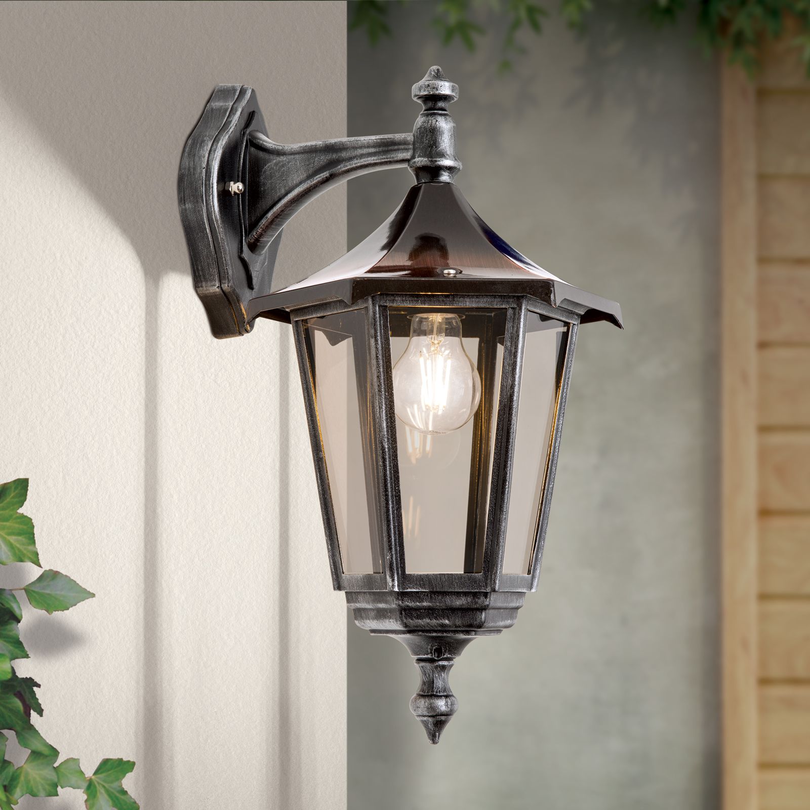 Wall outdoor light HERMINE, black silver, downwards