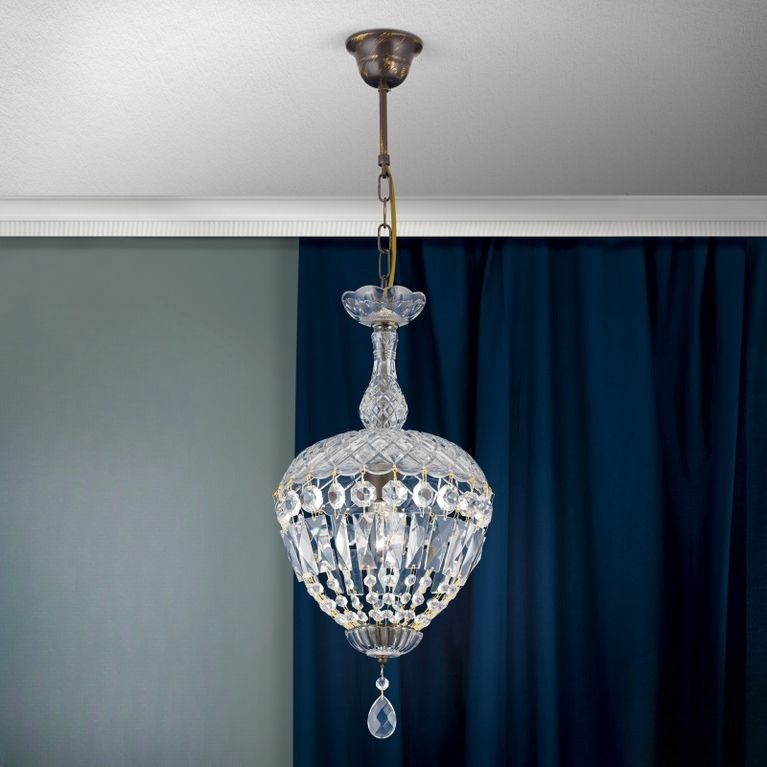 Crystal pendant lamp ARILA, 1-flame, Antique
