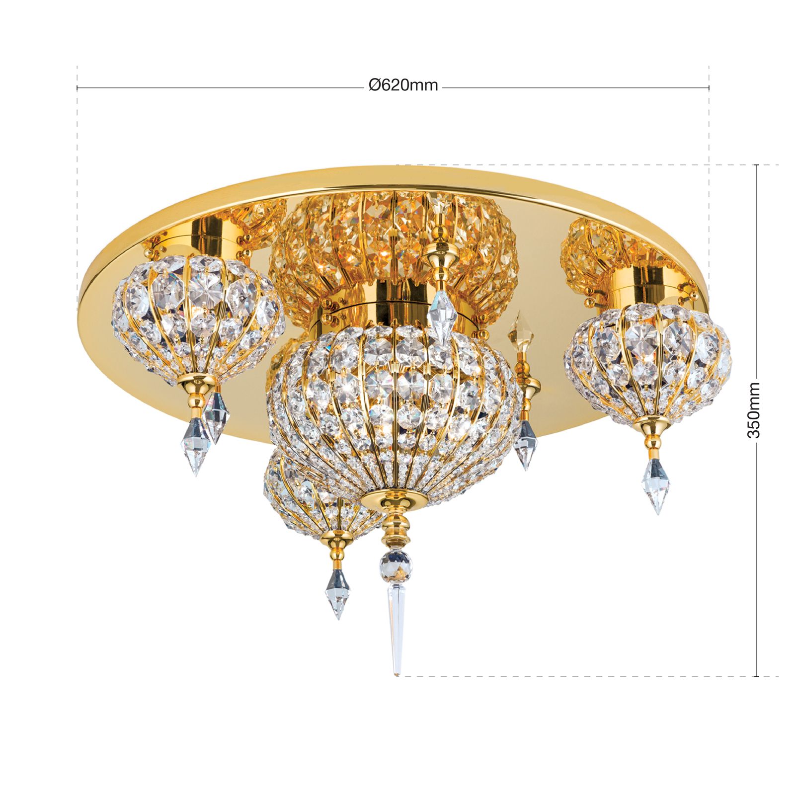 Oriental ceiling light, 62cm, 24K gold plated