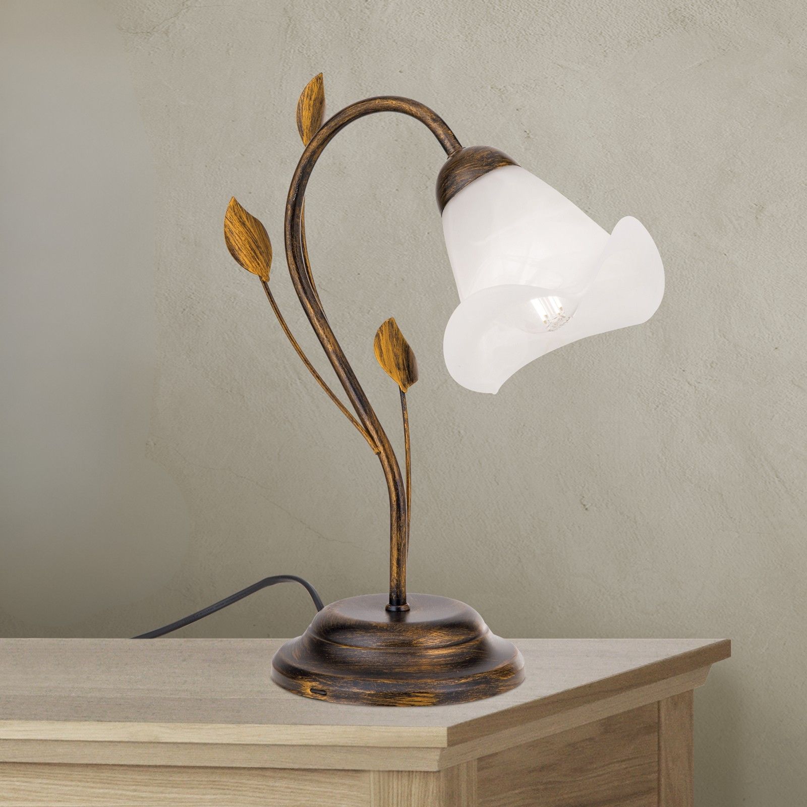 Stolní lampa SISI, starožitná s opálově matným sklem