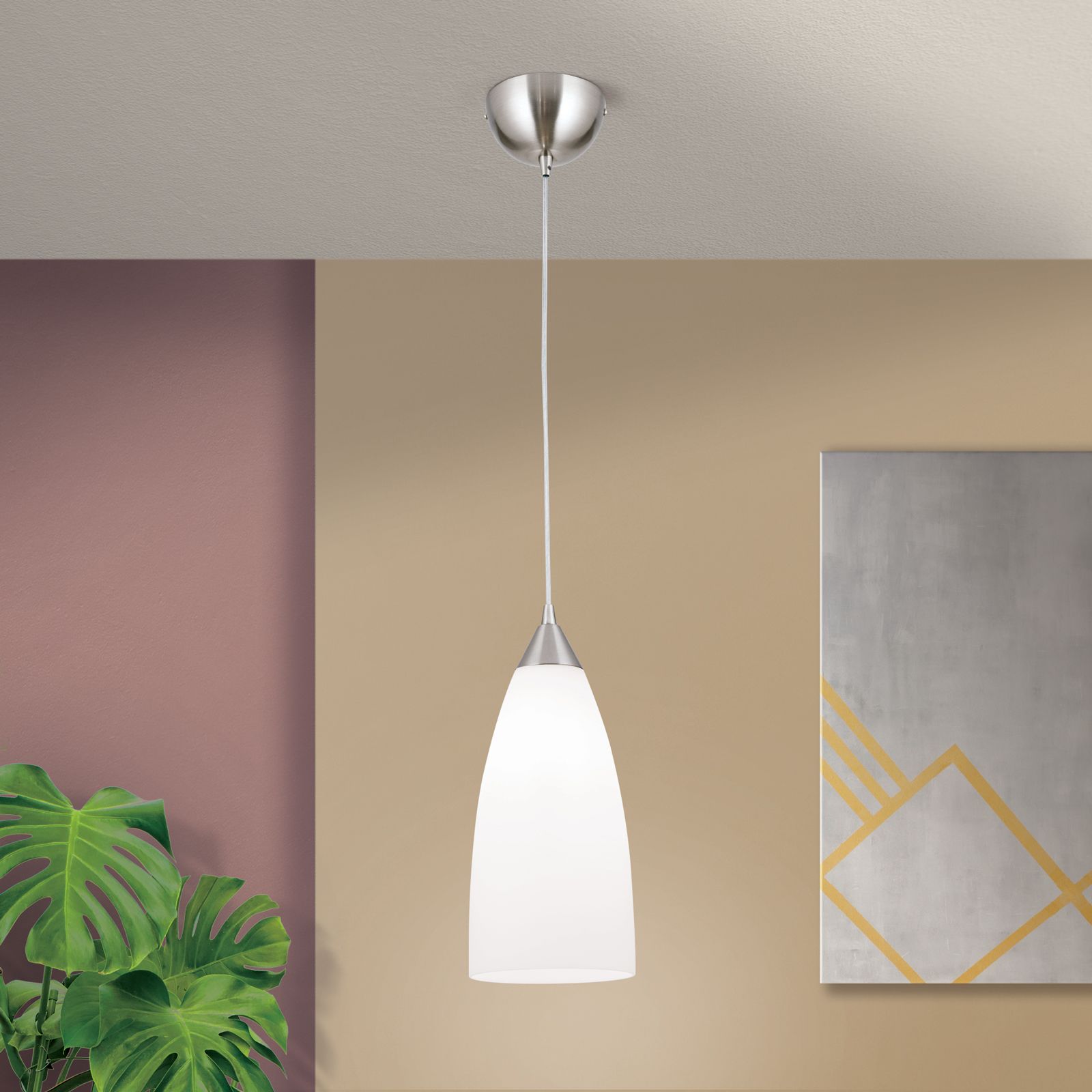 Pendant lamp CONE, satin, with alaska-coloured glass, 15cm