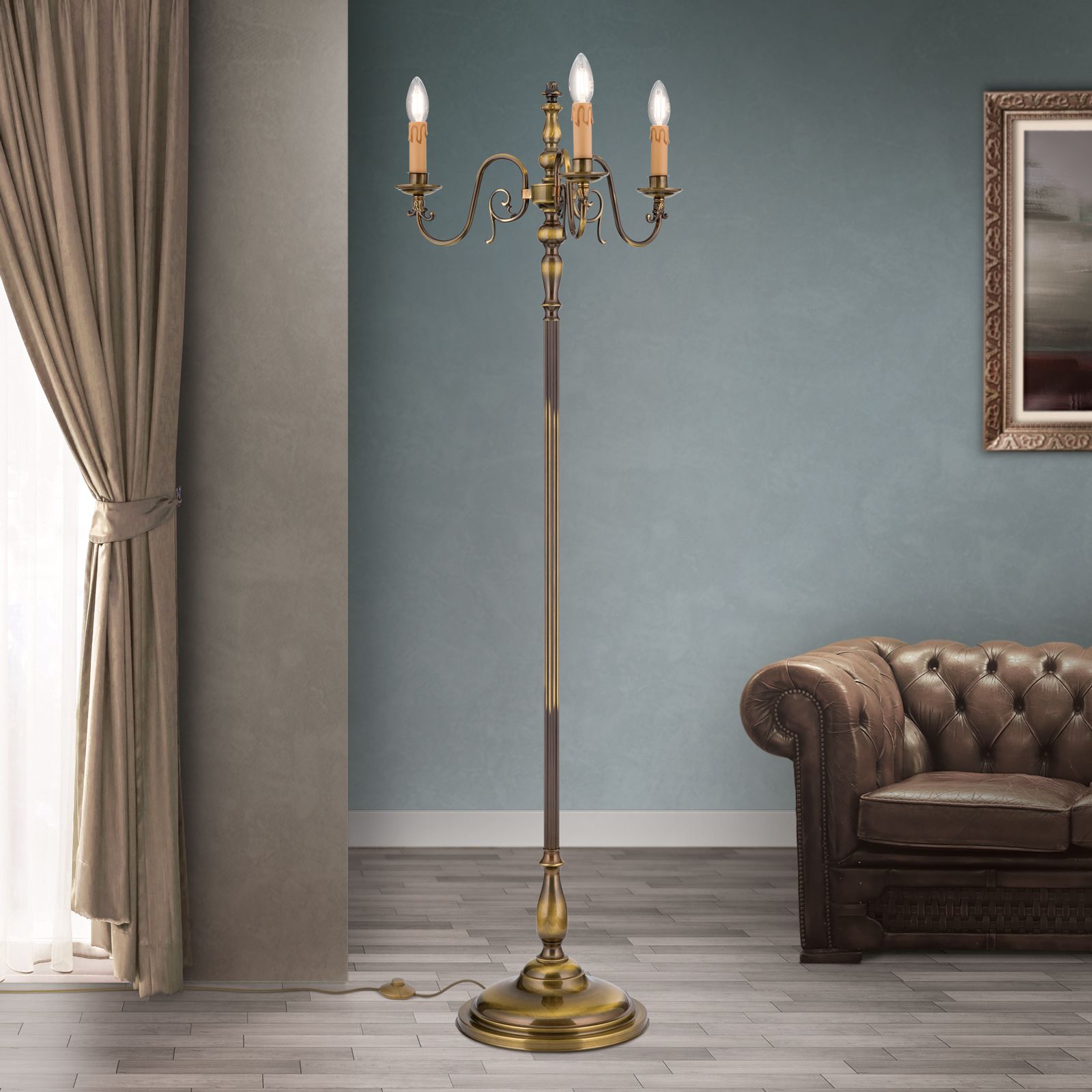 Stehlampe FLÄMISCH, 3-flammig, Patina