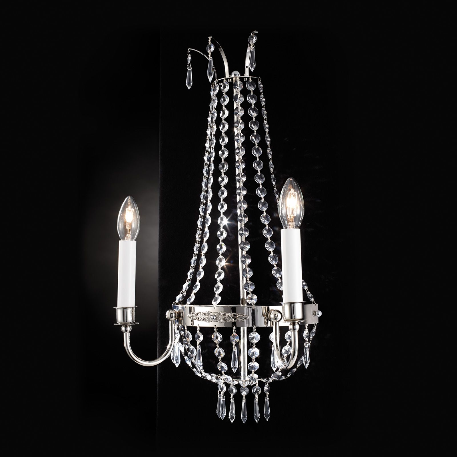 Nástěnný držák EMPIRE CRYSTAL, 2 plamenů, Staré stříbro