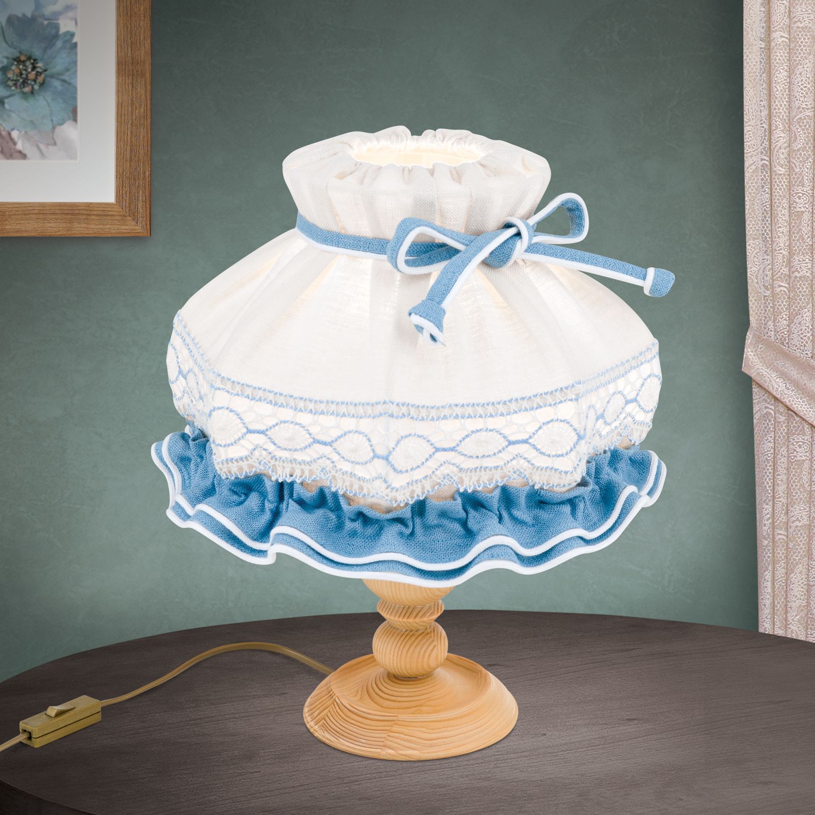 Tischlampe KITZ, mit blaufärbigem Zierband, mittel