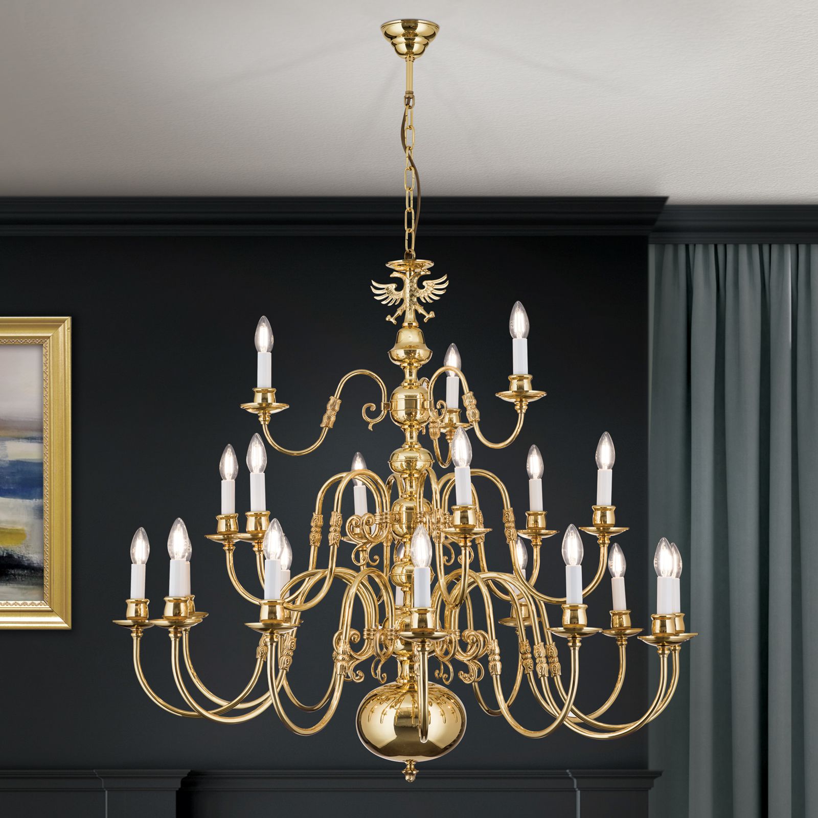 Stilluster FLÄMISCH, 12+6+3 flammig, Messing-glänzend, mit Adler