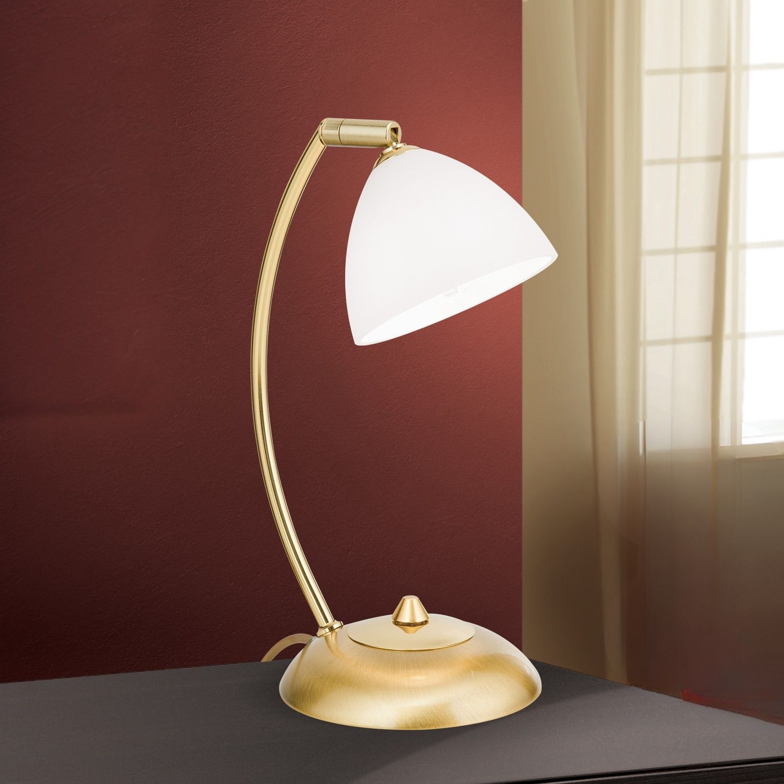 Table lamp OPALDESIGN, 1 lamp, brushed gold with opal glass