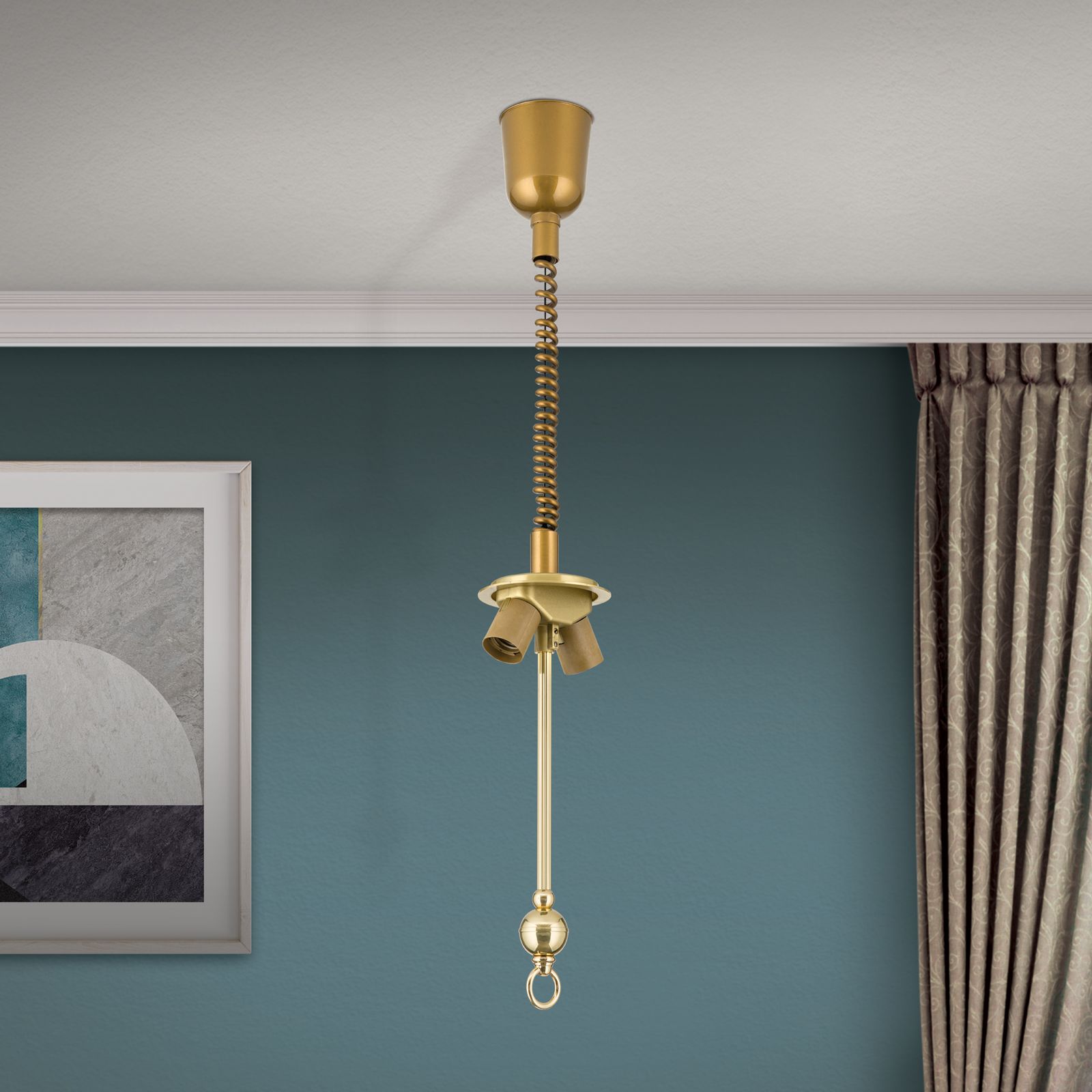 Lamp pull pendant for fabric shades, brass