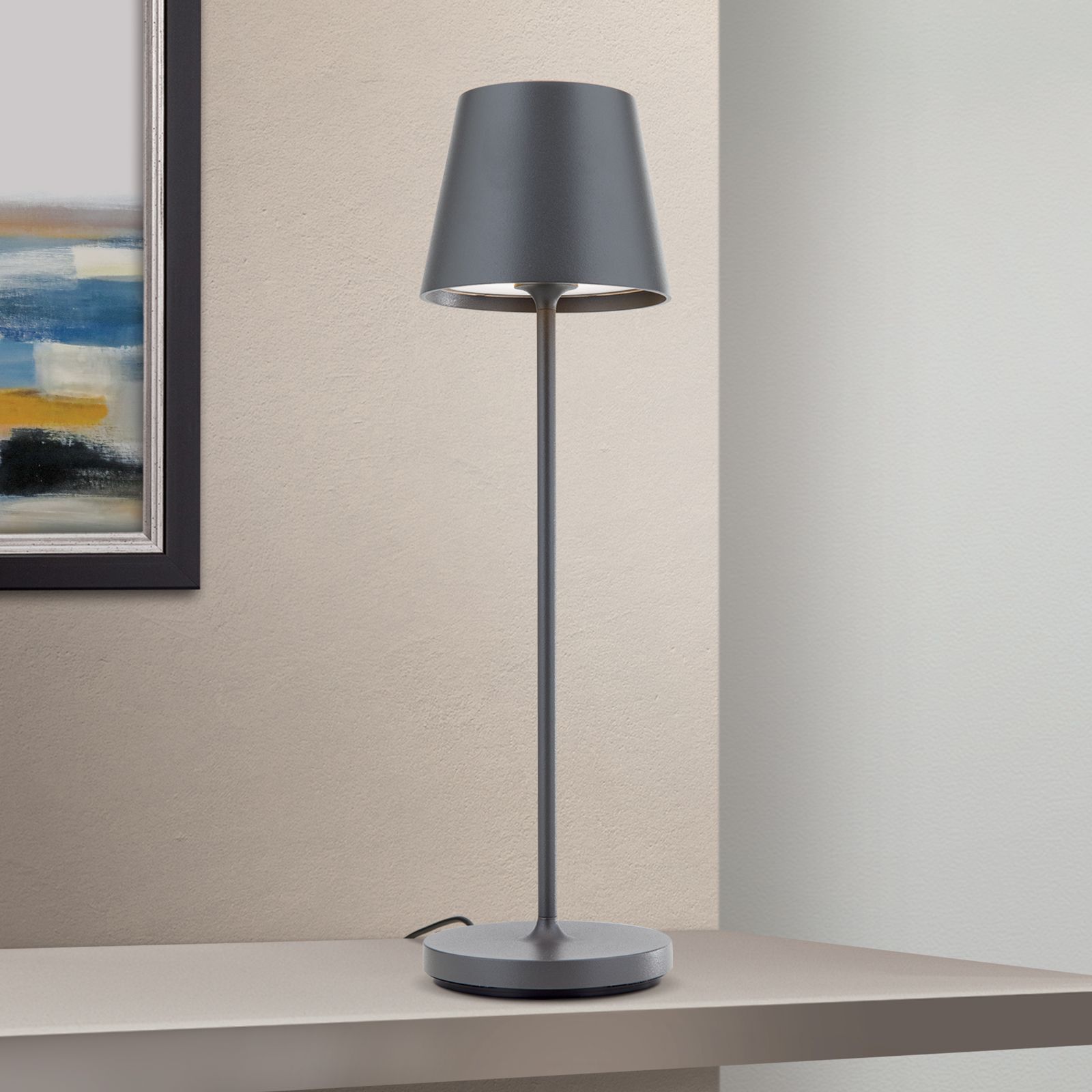 LED battery table lamp CHANDELLE, anthracite