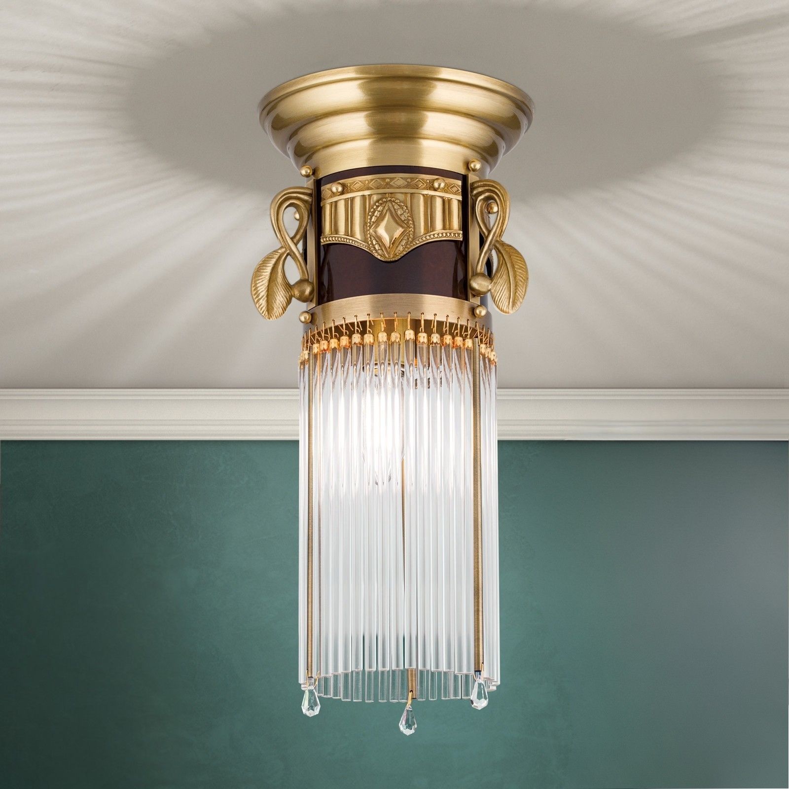 Ceiling light ADELE, antique brass, with glass rods, 18cm