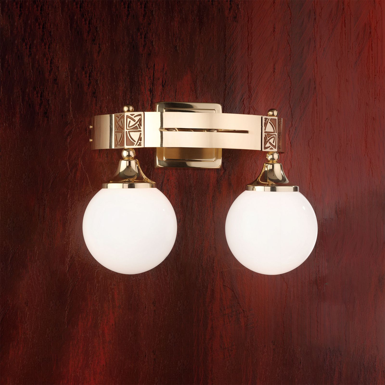 Wall light ALT WIEN, 2-flames, shiny brass, with shiny opal glass
