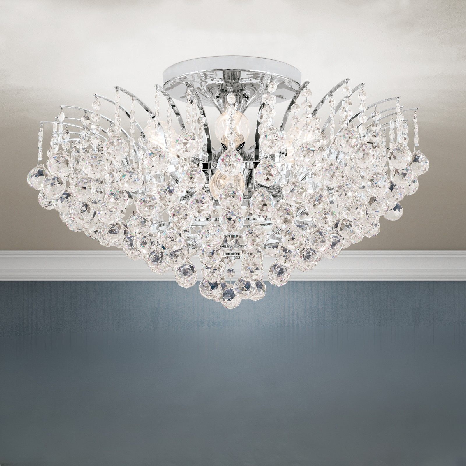 Ceiling chandelier KRISTALL KLASSISCH, 10-lamps, chrome