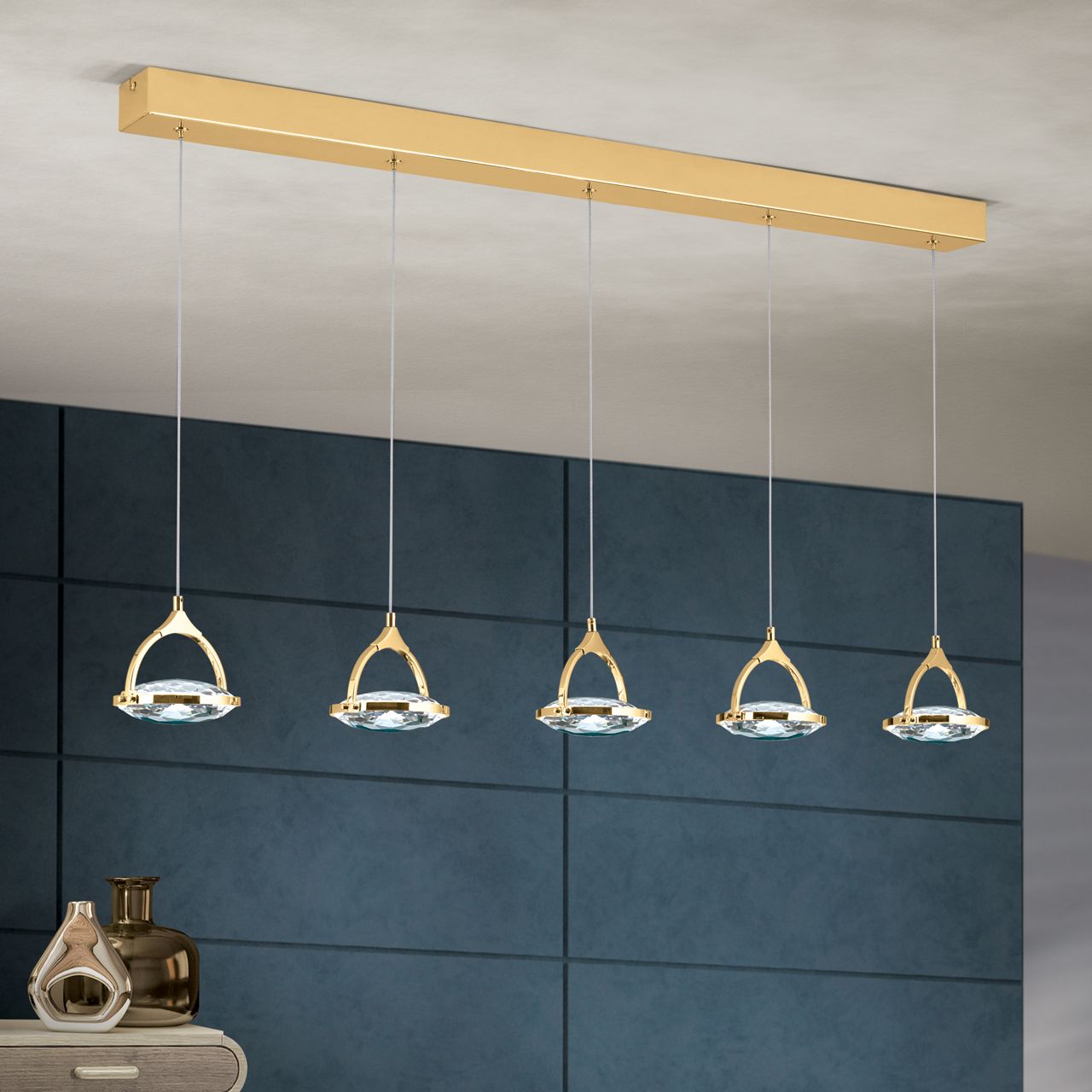 LED závěsné světlo MOON, 5-plamenné, zlaté