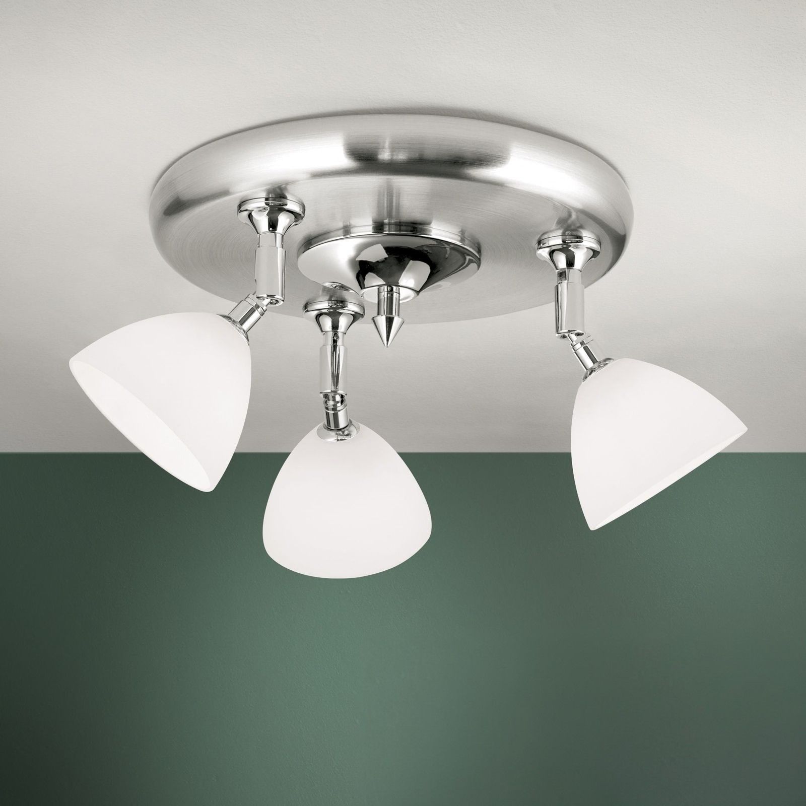 Spotlight OPALDESIGN, 3 heads & round shape, satin chrome finish with opal glass