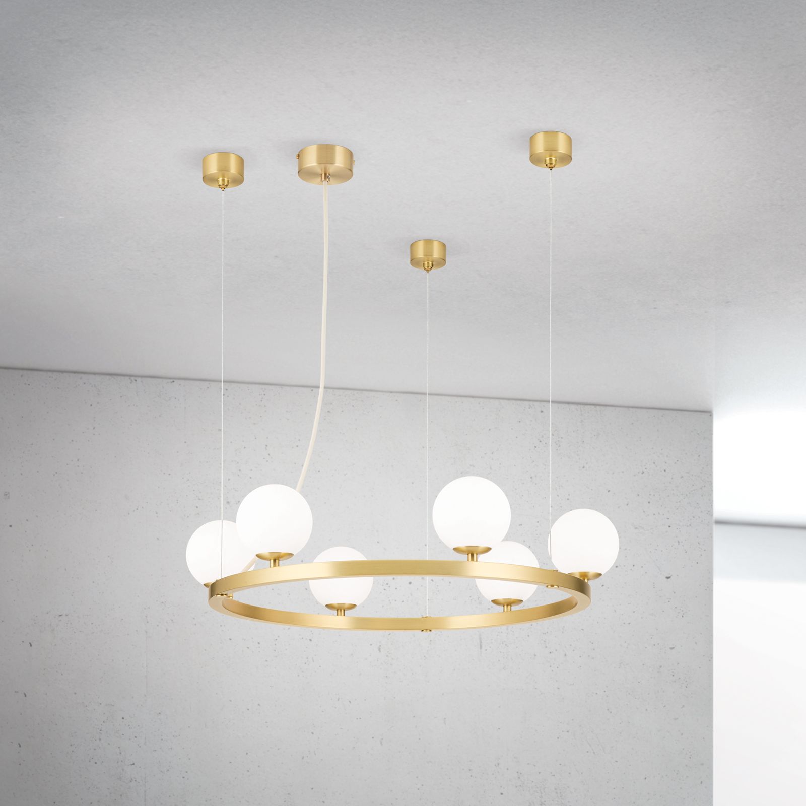 Pendant light TUMBLER, Ø 65cm,  upwards-facing opal matt glass, brass matt