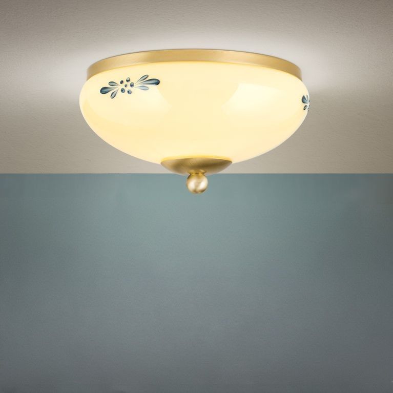 Deckenleuchte LANDHAUS, Messing, mit blauem Dekor, mit Knopf, Ø 21cm