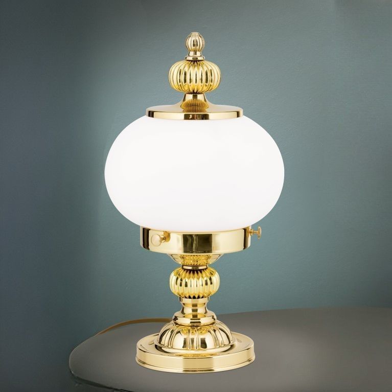 Tischlampe WIENER NOSTALGIE, 1-flammig, Messing-glänzend, mit opal mattem Glas