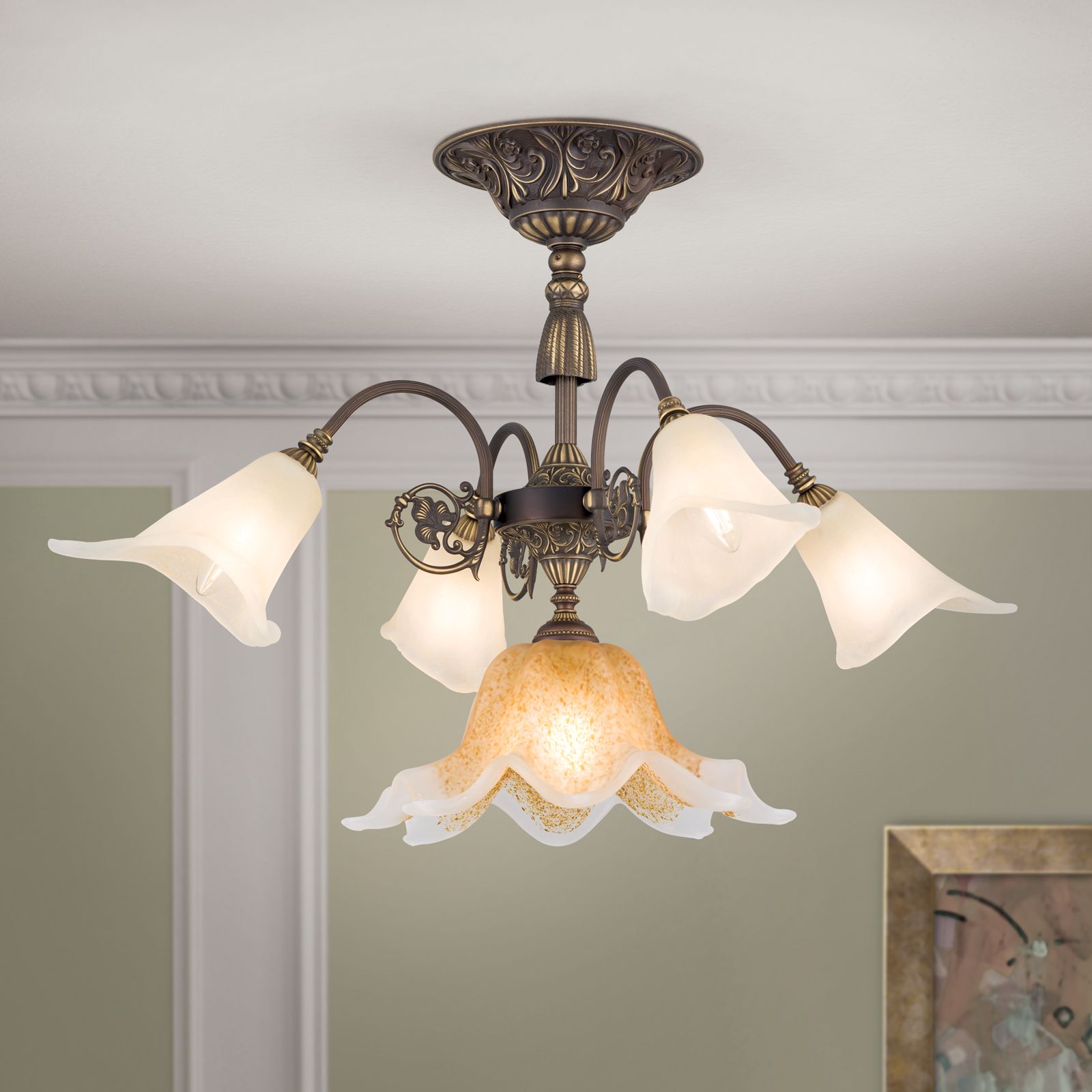 Stropní lustr TOSCA, 5 plamenů, stará patina