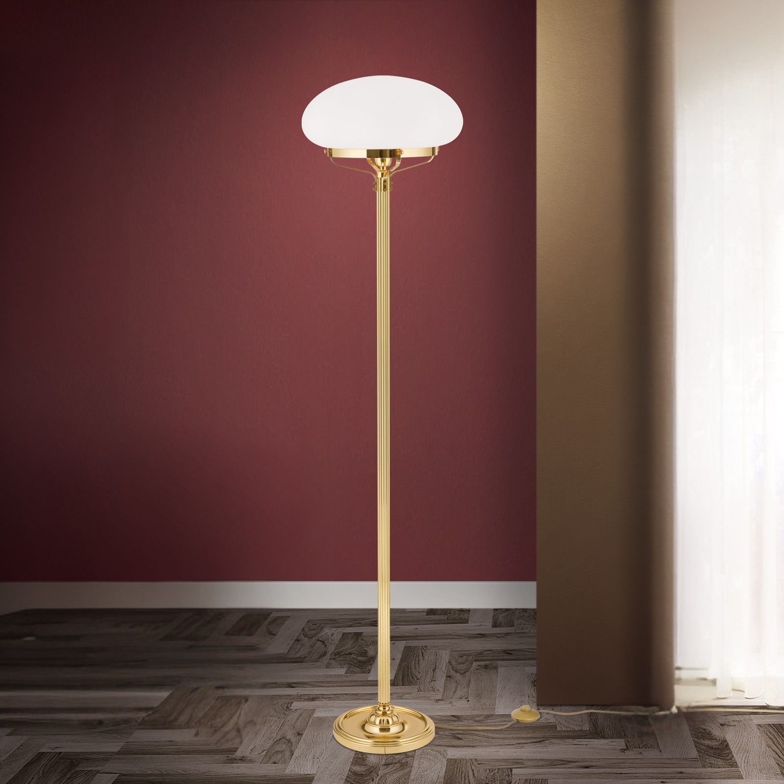 Stehlampe WIENER NOSTALGIE, Messing-glänzend, mit opal mattem Glas