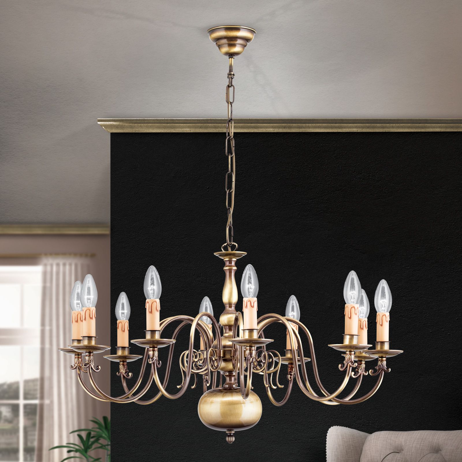 Chandelier FLÄMISCH, 10-lamps, patina