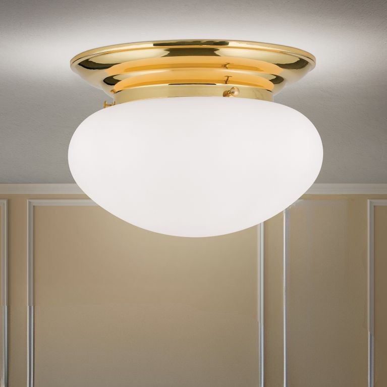 Deckenleuchte WIENER NOSTALGIE, Messing-glänzend, mit opal mattem Glas, 33cm