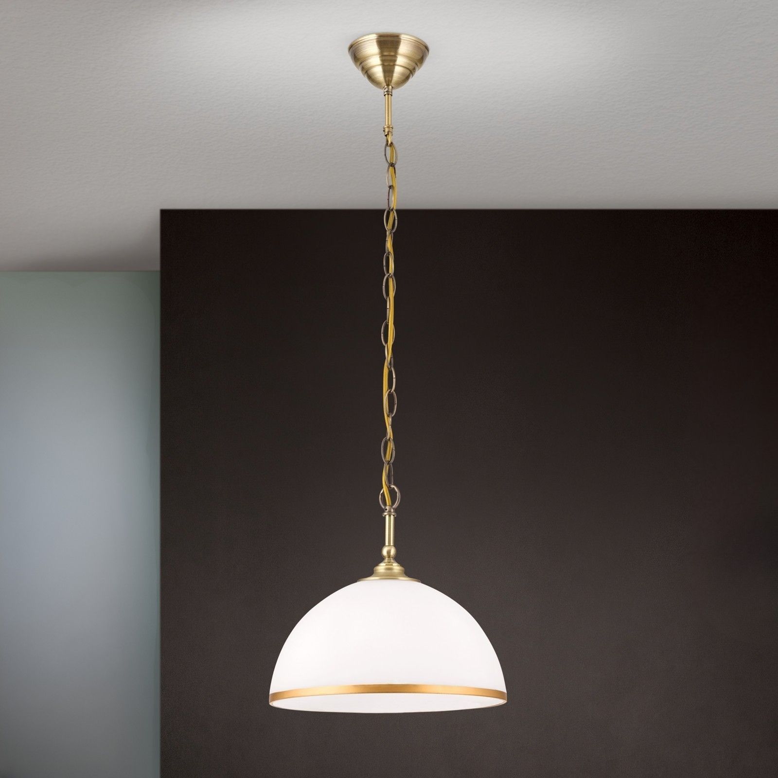 Závěsné svítidlo OLD LAMP s řetízkovým závěsem, jednoplamen, patina