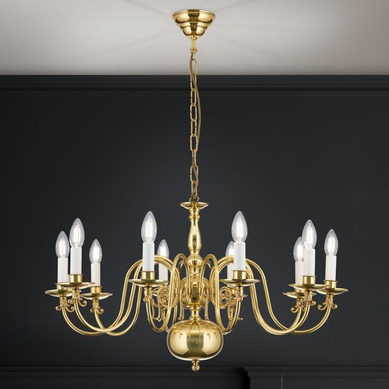 Stilluster FLÄMISCH, 10-flammig, Messing-glänzend