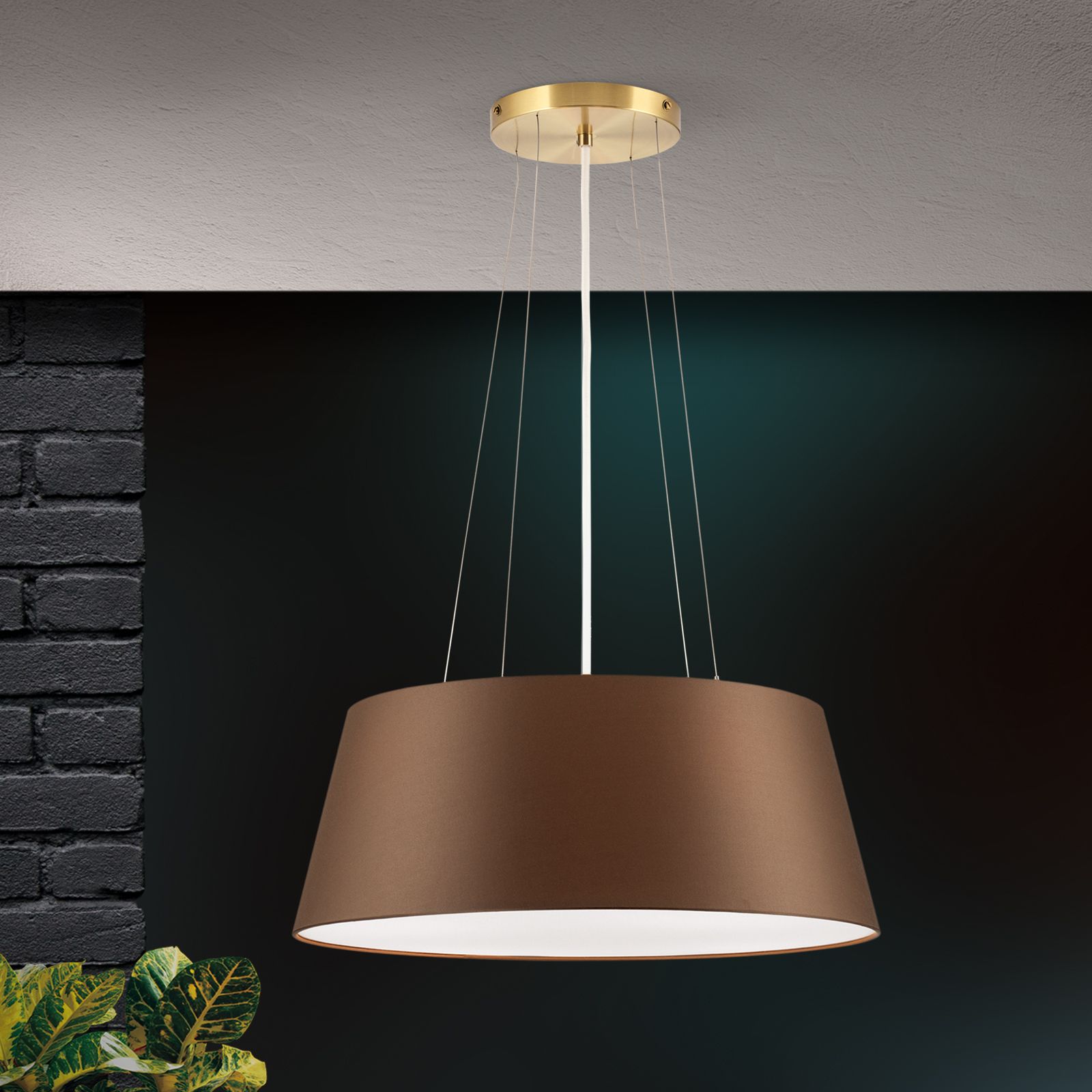 Pendant lamp SHADE, brass matt, with conical, brown shade, Ø 50cm