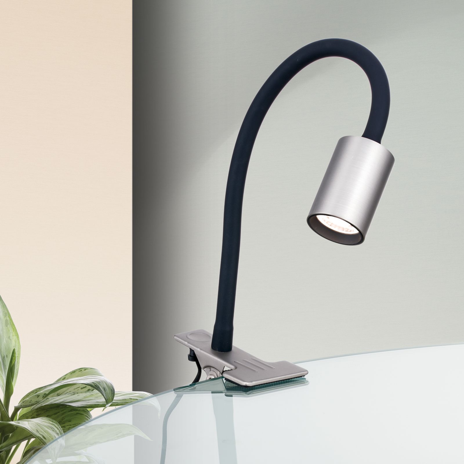 LED clip-on light KURT, satin