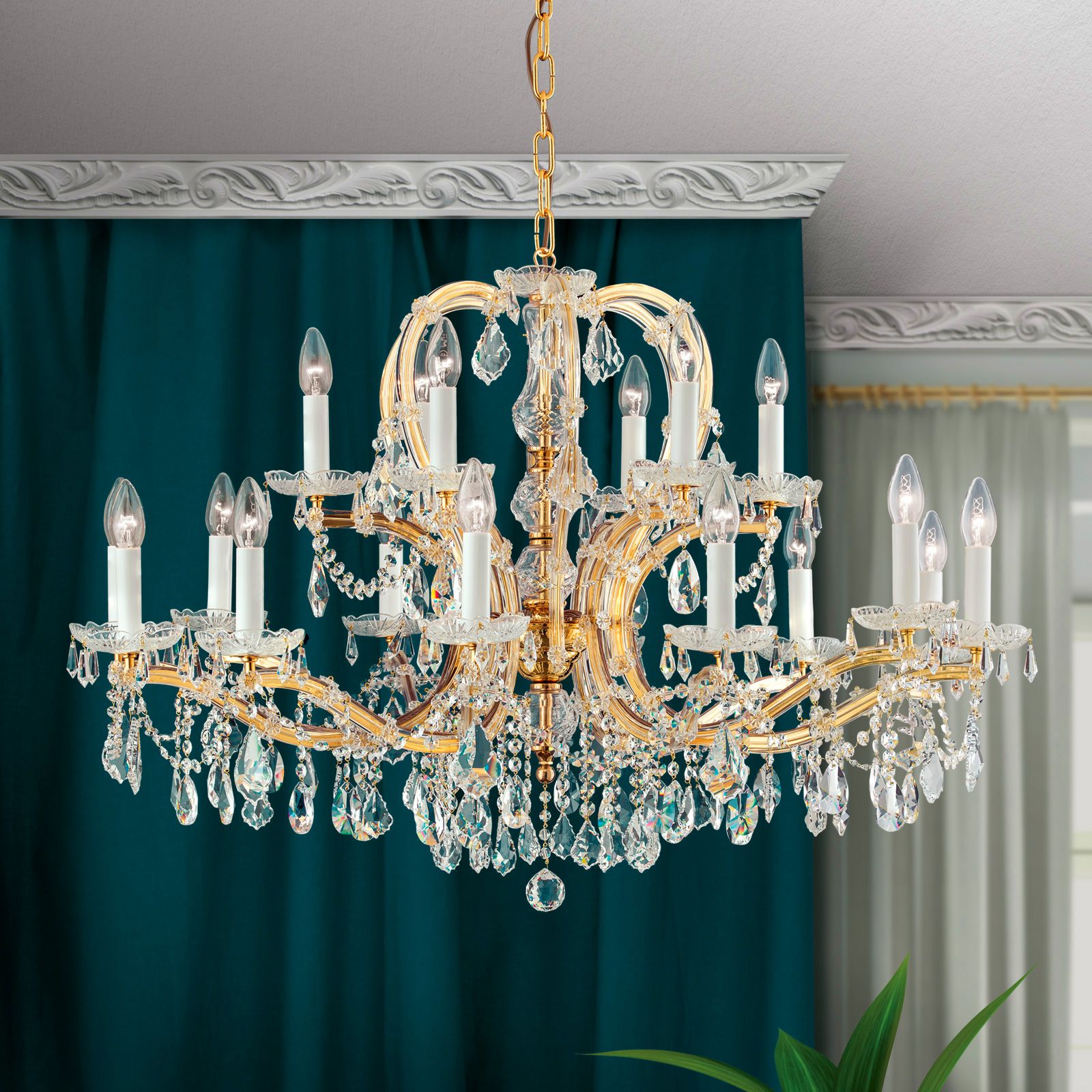 Luster MARIA THERESIA, 18-flammig, Gold, mit Krone