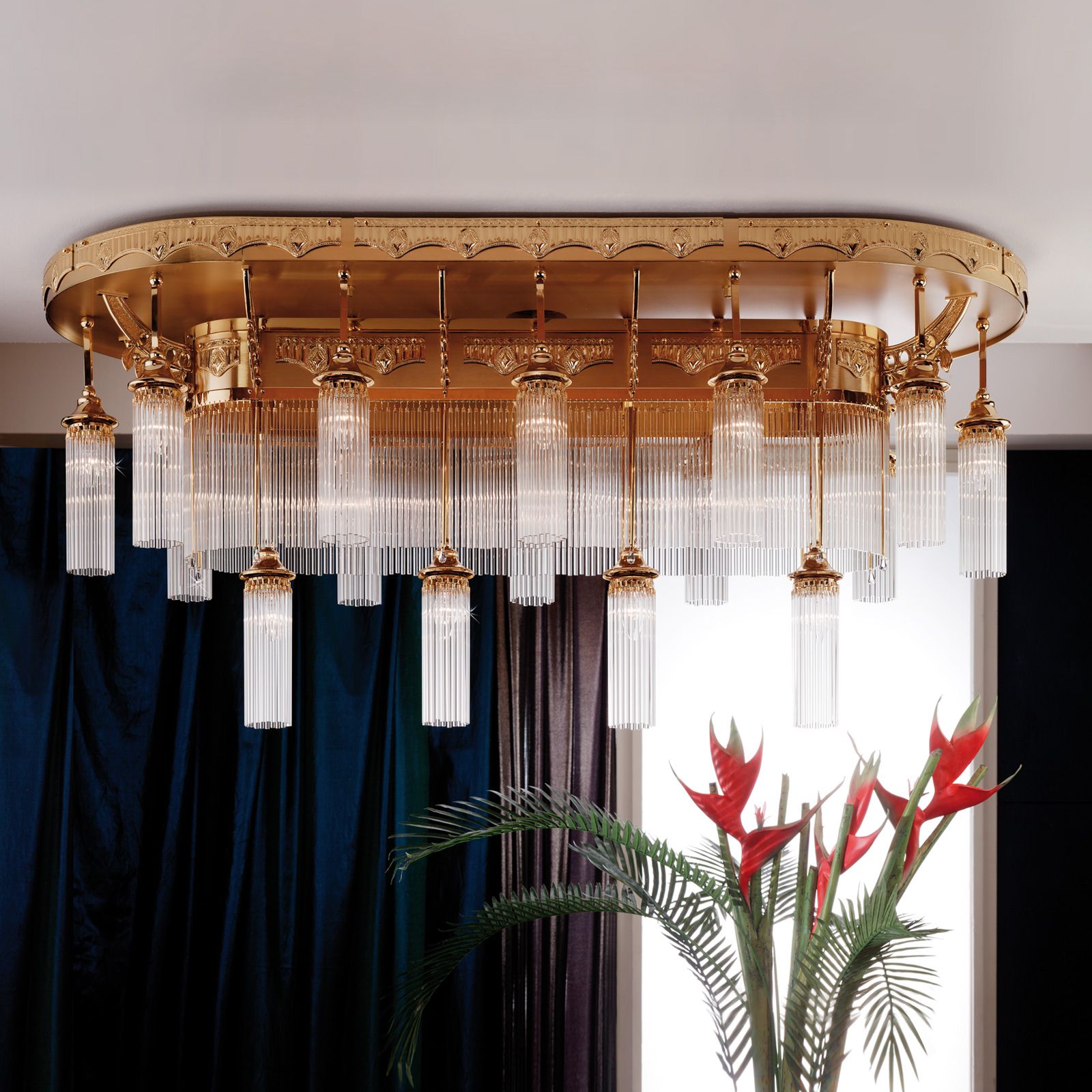 Deckenluster ADELE, 16-flammig, oval, Gold, mit Stäbchen