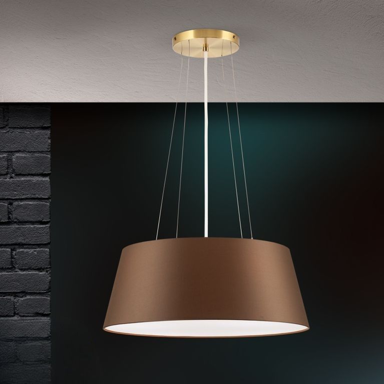 Hängeleuchte SHADE, Messing-matt, mit konischem, braunem Schirm, Ø 50cm