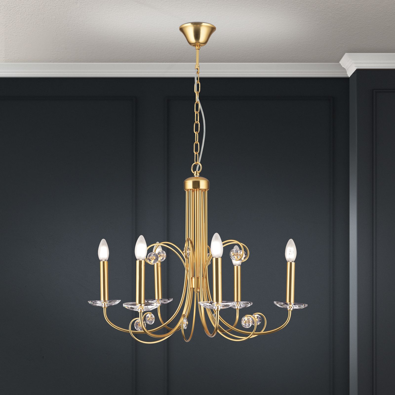 Crystal chandelier ARIANE, 6-light, gold matt