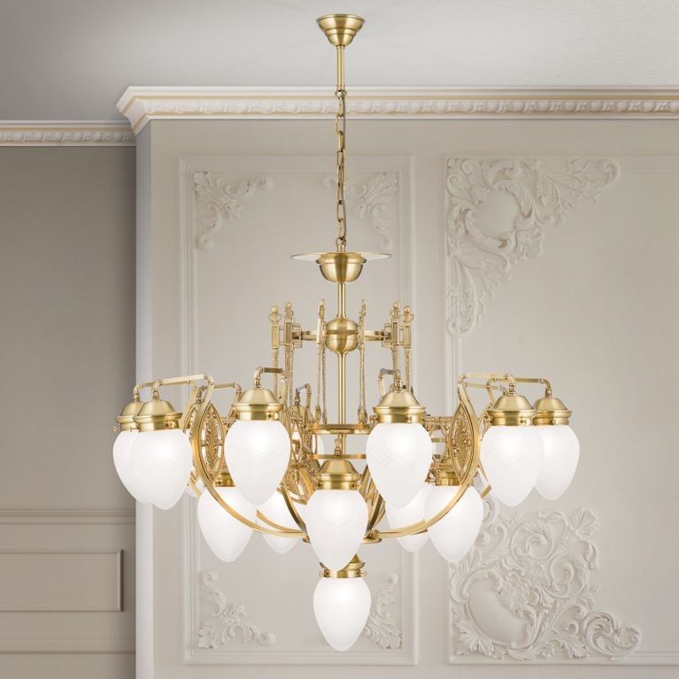 Chandelier BUDAPEST, 16-flames, bronze, with clear frosted glass