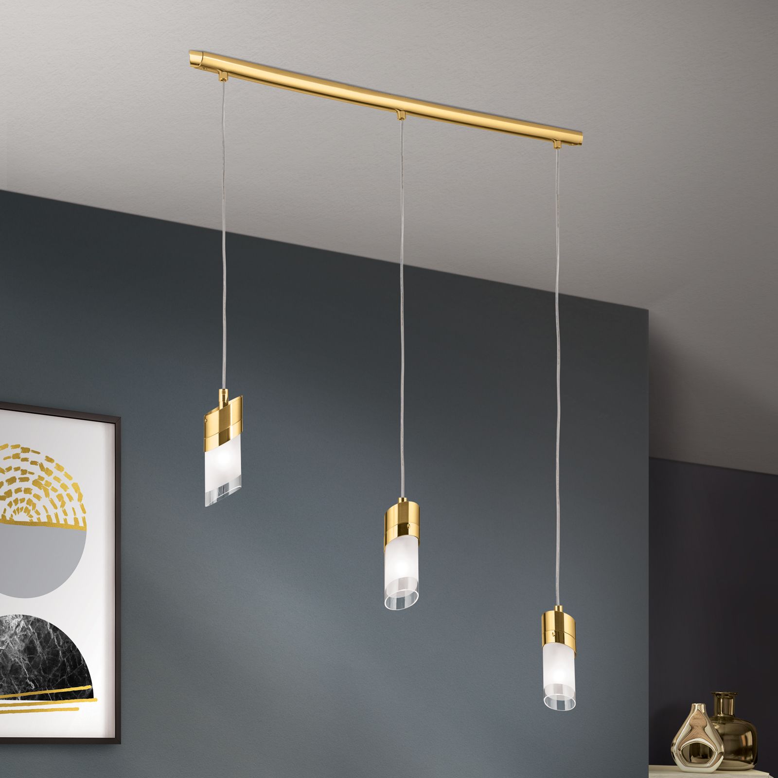 Pendant lamp SPOT EXCLUSIVE, 3-lamps, gold matt, with transparent matt glass