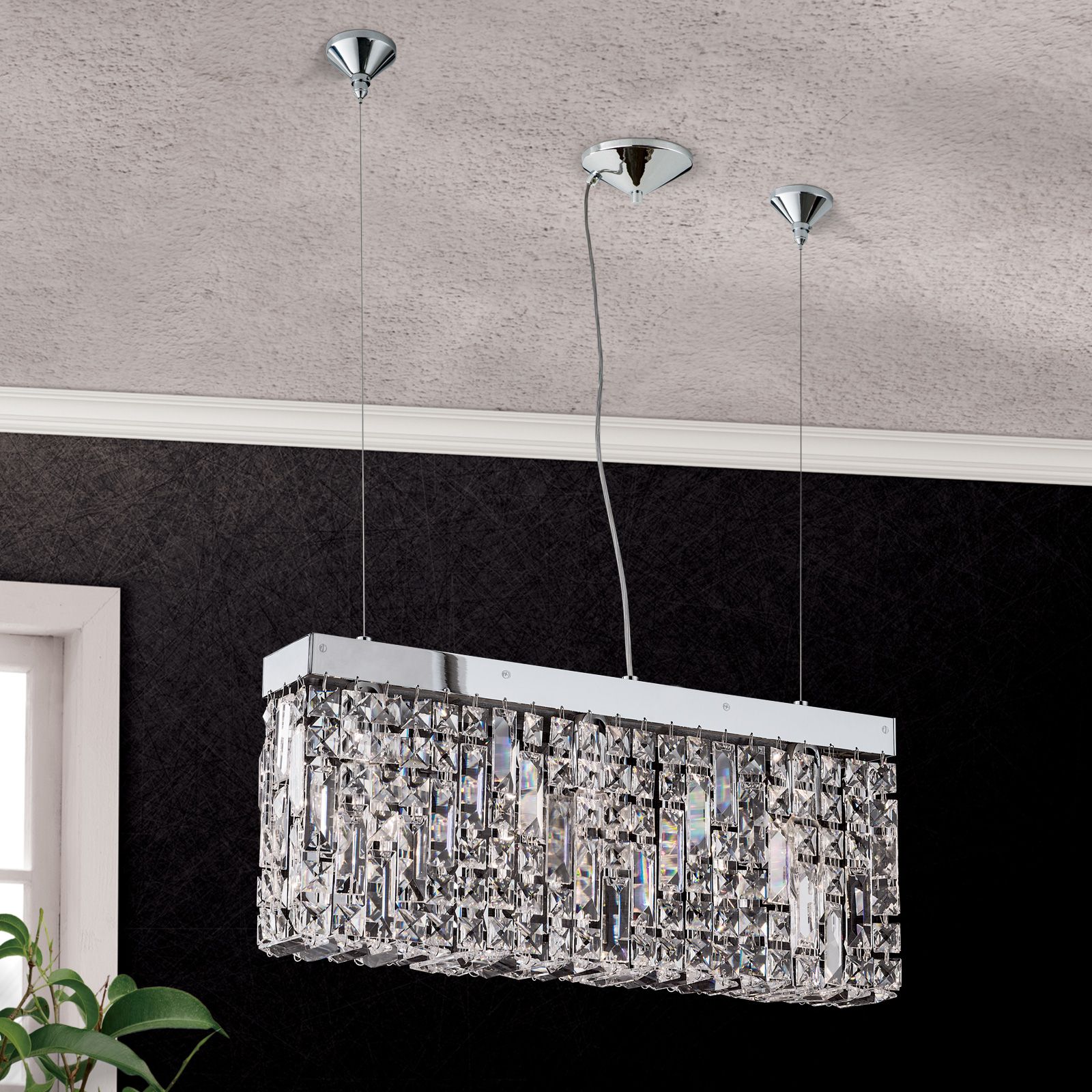 Straight pendant lamp RING, chrome, 50 cm