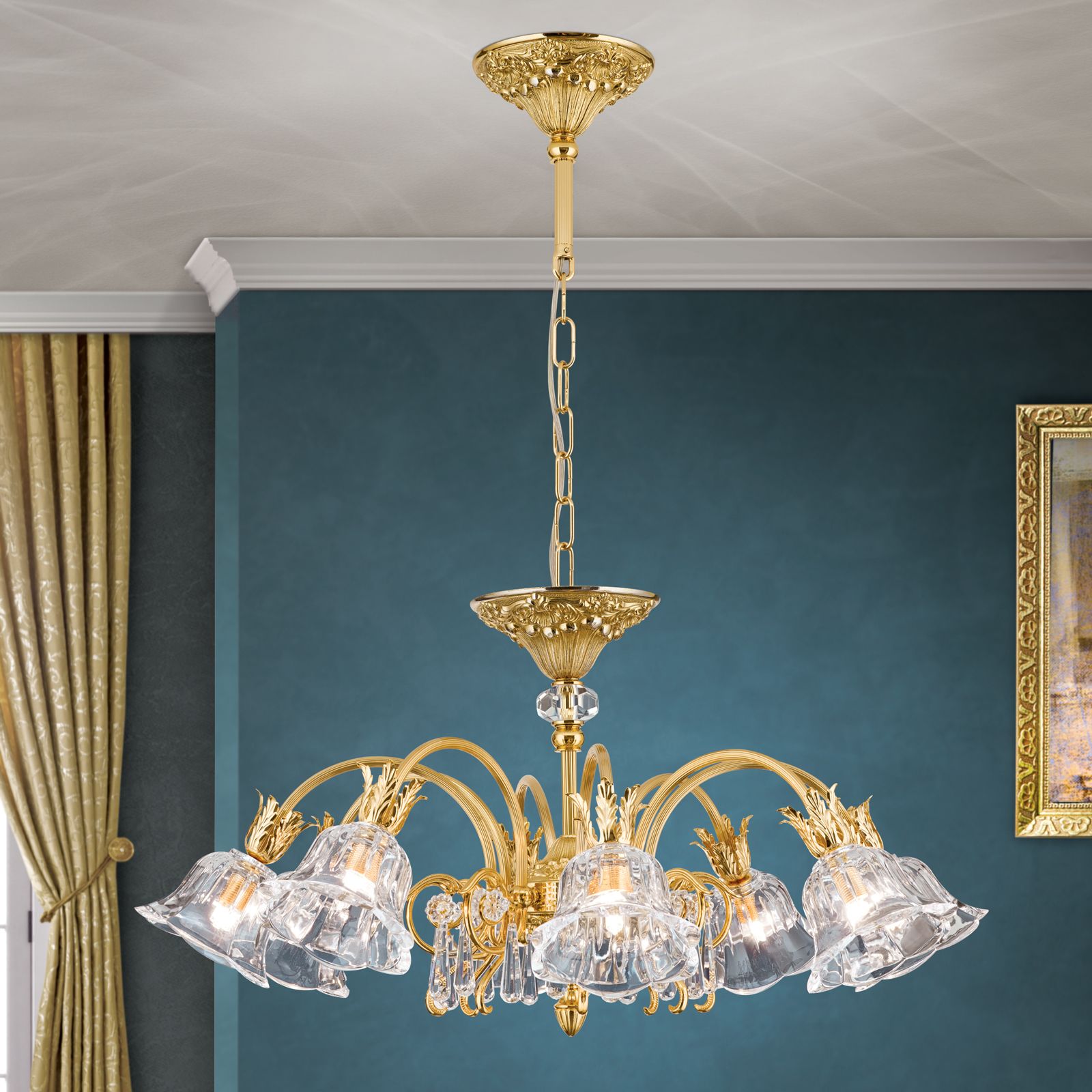 LA BOHEME Chandelier, 8 lamps, 24K gold plated