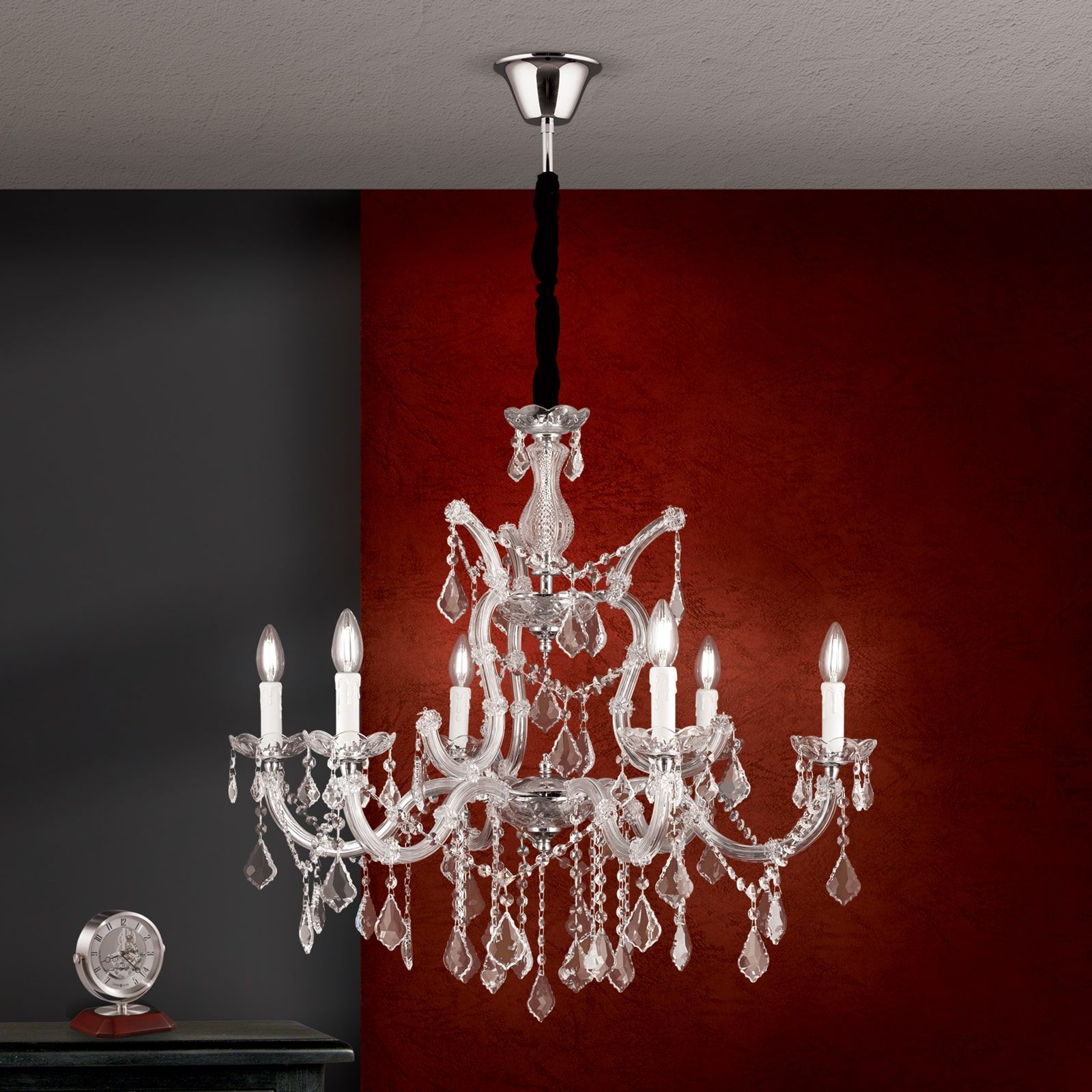 Luster THERESA, 6-flammig, Silber