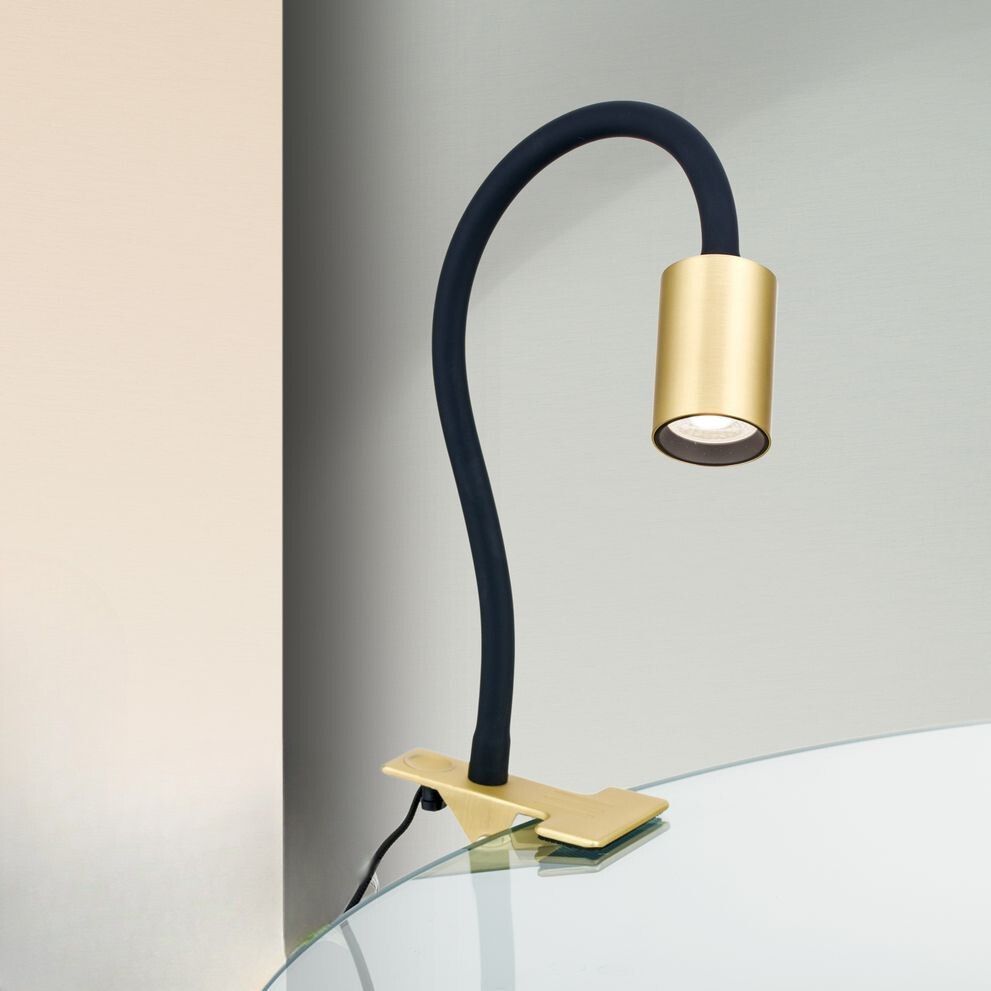 LED clamp-on luminaire KURT, matt brass